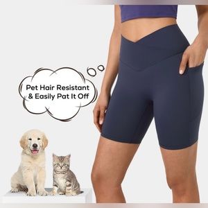 Halara 	Patitoff Pet Hair Resistant Crossover Side Pocket Biker Shorts 7'' Small